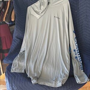 Columbia Light Gray Hoodie with Blue Logo